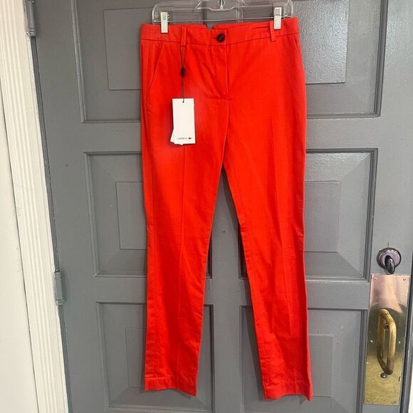 LACOSTE Woman’s  Pubion 100% Cotton Orange Straight Leg Trouser Pants Sz 4 NWT M - Picture 6 of 7